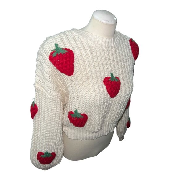 Strawberry Knit Patterned Sweater  Cropped Design  One Size fits Appx Small - XL - Picture 11 of 11